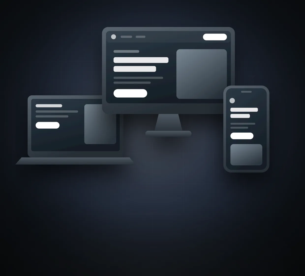Monitor, Laptop und Handy zeigen dieselbe Website — Sinnbild für Webdesign
