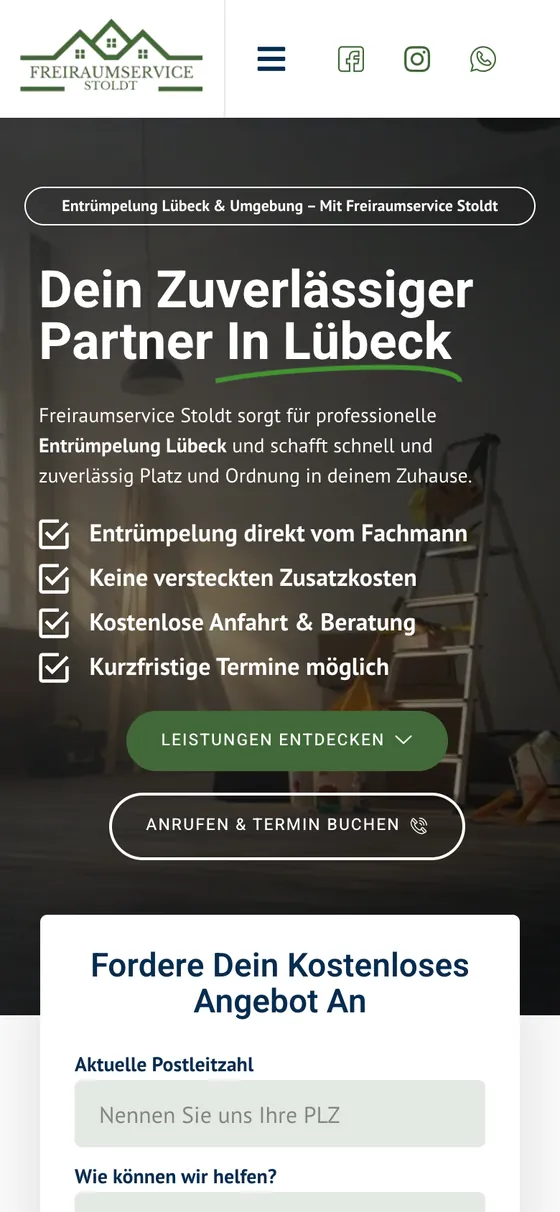 Von uns gebaute Website von Freiraumservice Stoldt auf dem Handy