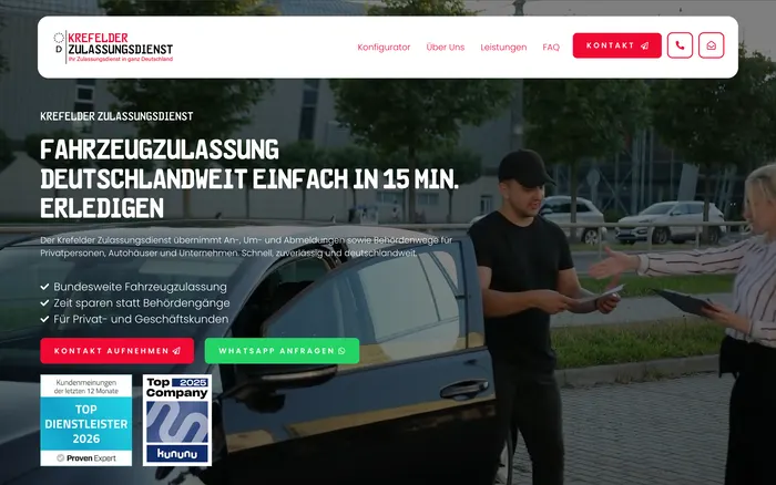 Startseite des Krefelder Zulassungsdienstes